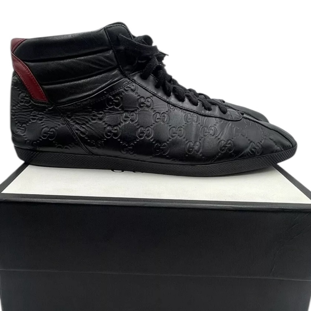 Gucci Leather Signature High Top Black Trainers Men's Size 13.5G - Picture 5 of 8